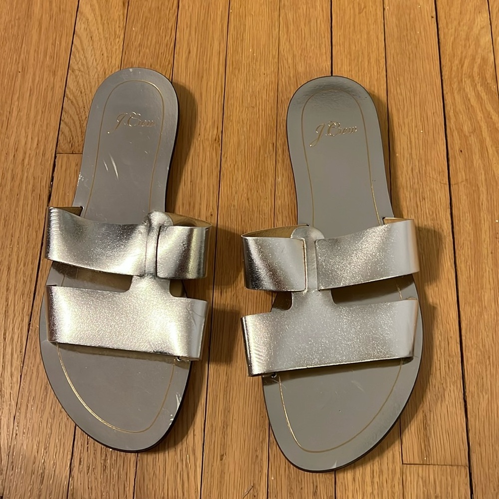 J. Crew Leather Silver Metallic Sandal Size 9 never worn